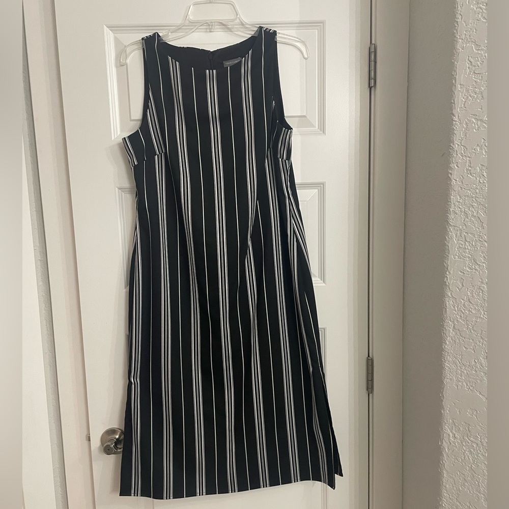 Vince Camuto Black & White Striped Sleeveless Midi Dress
